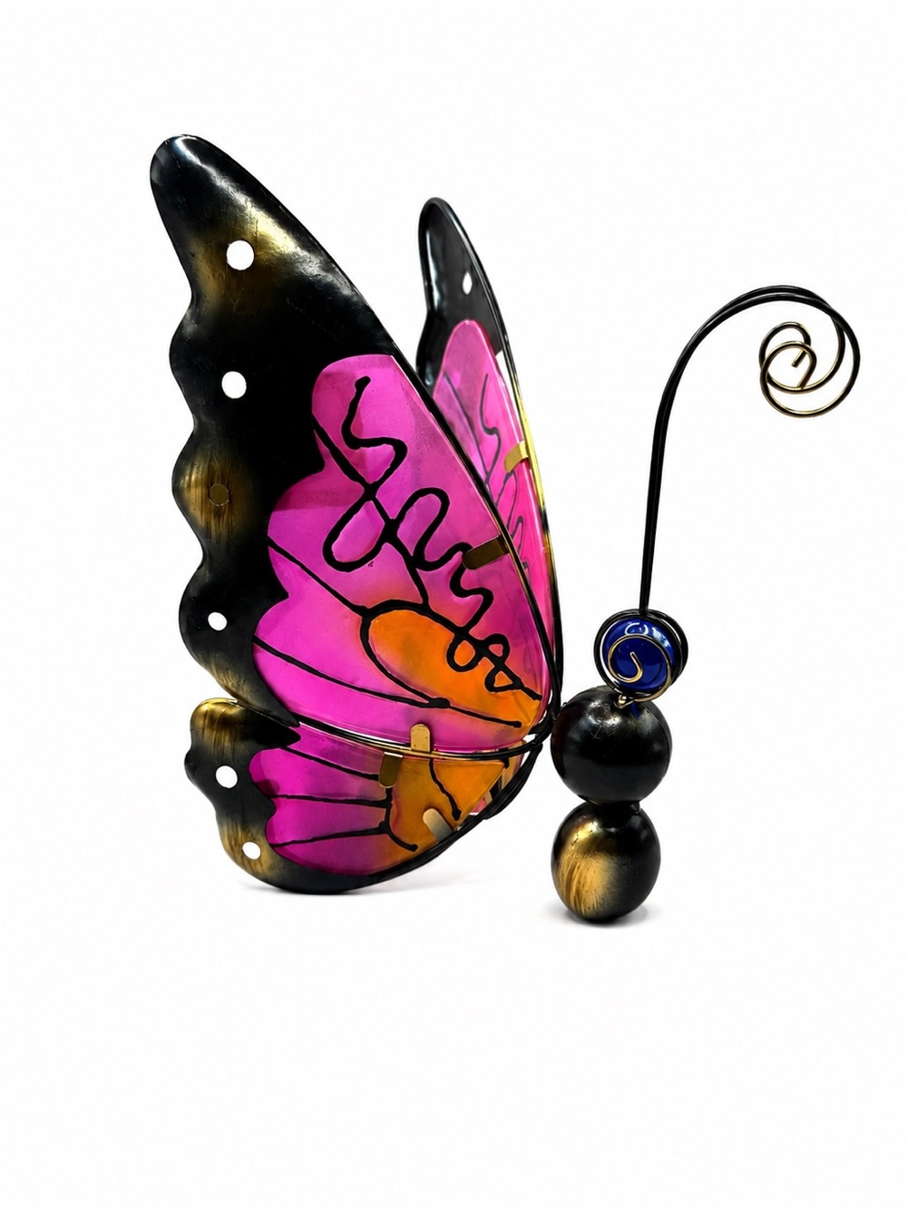 Festive Voice Solar Metal & Glass Butterfly Garden Decor – Pink Orange – 10.5”